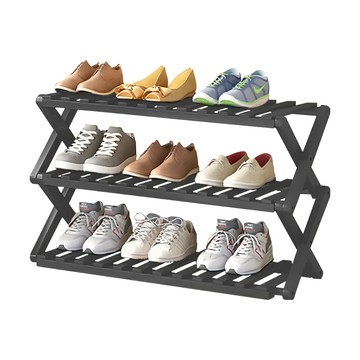 免工具折疊簡易鞋架 楠竹材質 3層 68x25x46公分  曜石黑  1個