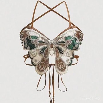 🔥臺灣出貨🔥多巴胺鏤空上衣高級輕奢風蝴蝶吊帶時尚吊帶背心女複古甜辣風拚色 WLUO