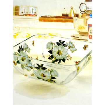 韓國正方深盤西餐玻璃方盤家用盤子湯菜盤水果碟耐熱盤微波爐專用