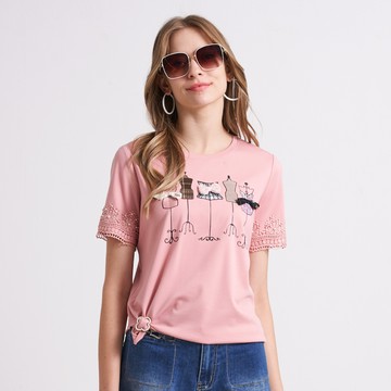 CLL巧玲瓏 立體蝴蝶結蕾絲雕花棉T(粉色) 7063829