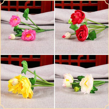 絹布仿真荷花蓮花寺院佛堂佛前供花觀音菩薩荷葉擺件假花