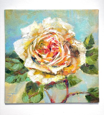 Rose Original Wall Art oil painting on canvas panel 15x15cm.