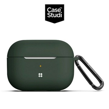 強強滾p-CaseStudi AirPods Pro 充電盒 UltraSlim 矽膠保護套(含扣環)-夜暮綠