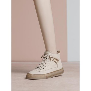 真皮高幫鞋子女2025新款秋冬季厚底軟底加絨短信休閑鞋板鞋小白鞋