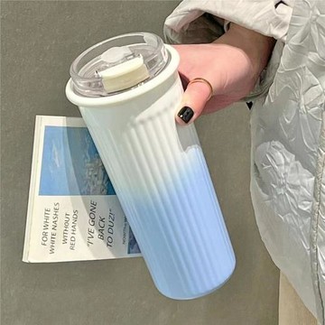 ins高顏值漸變色316不銹鋼保溫杯學生女生雙飲吸管杯車載辦公水杯