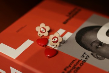 手繪花花陶瓷耳環純銀耳鉤耳夾