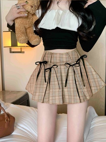 【臺灣公司 可打統編】免運 百褶裙 JK 芭蕾風千禧辣妹學院風蝴蝶結格紋百褶裙新款設計感純欲A字短裙 可開發票 全館五折 工廠現貨直銷 新品特價 z10079