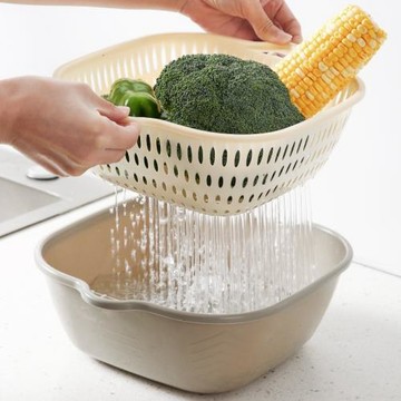 雙層洗菜盆瀝水籃八件套多功能廚房家用新款水果盤客廳淘洗菜籃子