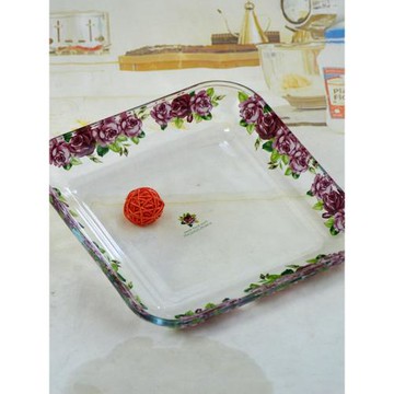 (免運)韓國韓式耐熱玻璃盤子田園風方形湯淺盤沙拉炒菜涼菜盤套餐甜品盤