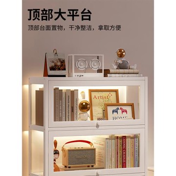 一體書柜帶門防塵奶油風家用臥室落地書柜靠墻手辦柜客廳展示收納