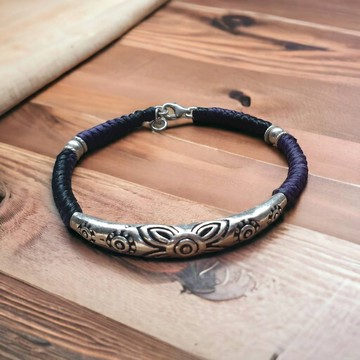 925純銀花管手鍊 蠶絲蠟線幸運繩