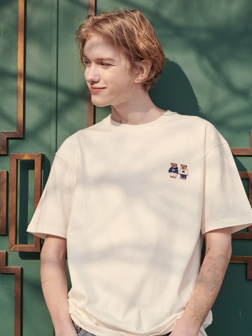 Twinlook Bear Oversized T-shirt_White Melange