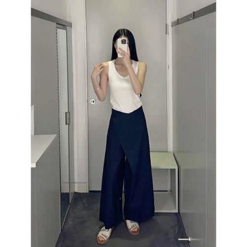 女裝 2024夏季新品休閑圍裹式不對稱長褲藏青色1232335001