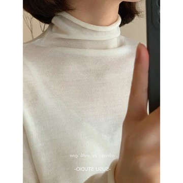 白色半高領打底衫女疊穿堆堆領羊毛內搭針織衫保暖高級感修身毛衣