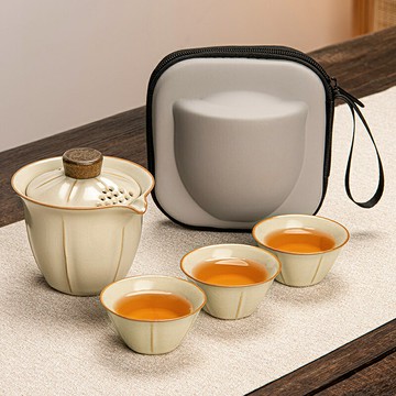 汝窯便攜式茶具套裝壹人泡茶壺茶杯功夫茶具戶外旅行包喝茶快客杯