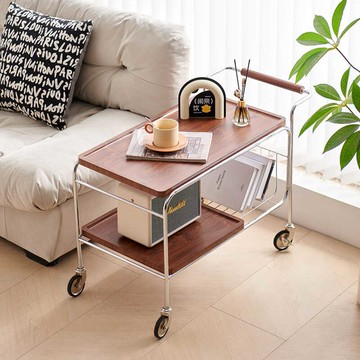 熱銷中古風茶水小推車網紅實木沙發邊幾可移動茶幾客廳邊柜餐車置物架