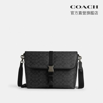 【COACH】LEAGUE 經典SIGNATURE郵差包 斜背包-青銅色硬體/炭黑色/黑色(CDC88)｜官方直營
