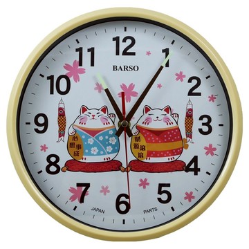 BARSO 可愛招財貓靜音夜光掛鐘 BS-812  黃色