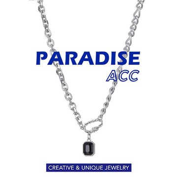 PARADISE 橢圓環 黑寶石 粗款毛衣鏈 冷淡風 時尚飾品