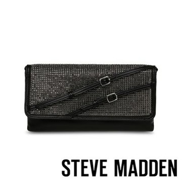 STEVE MADDEN-閃鑽雙帶翻蓋斜背包 BFRANCE-黑色