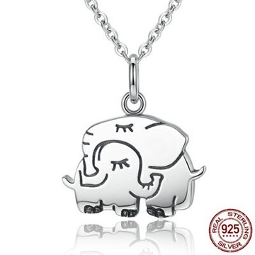 925純銀項鍊大象吊墜-母親節精選禮物母子依偎女飾品73og28【獨家進口】【米蘭精品】