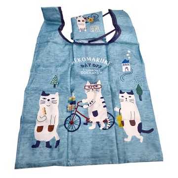 kUSUgURU JAPAN 日本眼鏡貓 NEKOMARUKE貓丸系列 防撥水環保袋 附掛鈎 KJB2309005-2  KJB2309005-2  展開 24 x 18 x 43cm 收納 10.5 x 9.5 c  藍色