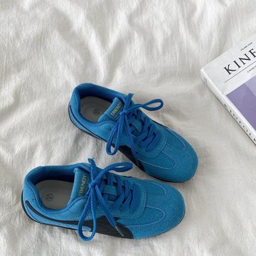 喜叔復古軟底藍色德訓運動鞋女2025春季新款休閑平底阿甘鞋賽車鞋