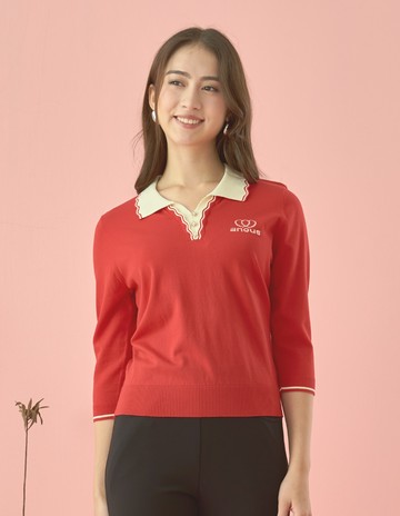 ★【喜芝梅】心語祝福 優雅桃心刺繡修身針織上衣(紅色；F) 224015835