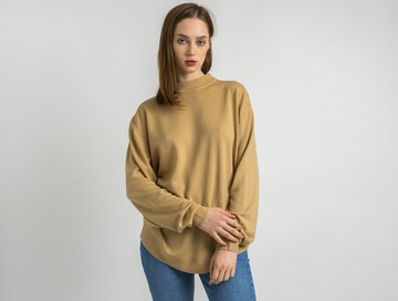 復古米色休閒款 100% 純羊毛 無鈕釦毛衣 針織衫 6215