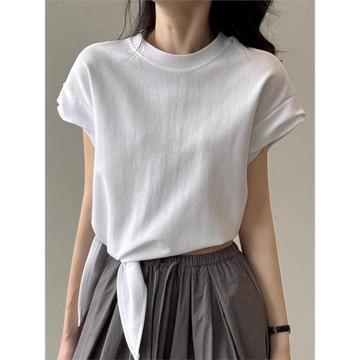 收腰綁帶短袖t恤女夏顯瘦百搭小個子露腰短款體恤設計感打底上衣