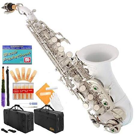 Lazarro White-Silver Keys Bb B-Flat Curved Soprano Saxophone Sax Lazarro 11 Reeds,Care Kit~24 COLORS Available-330-WH 並行輸入品