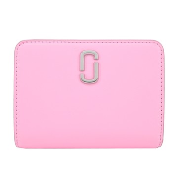 MARC JACOBS THE J MARC 皮革拉鍊對開短夾-螢光粉