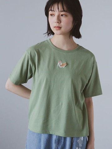 可愛小狗刺繡短袖休閒T恤(0F000745910) - ehka sopo