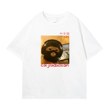 【菜就多練】2025夏季新款GO學長T恤280克純棉短袖喵咪寬松圓領