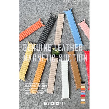 新款真皮磁吸表帶watch適用Applewatch Ultra蘋果手表s8/se/s7/s6