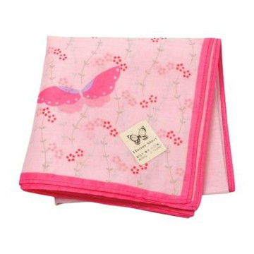 Hanae Mori 日本製100%粉底紅莓蝴蝶圖騰字母LOGO帕巾(43CM)