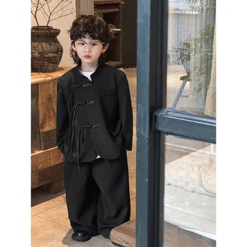 男童新中式唐裝2024春秋季兒童老錢風復古外套漢服寶寶國風套裝潮