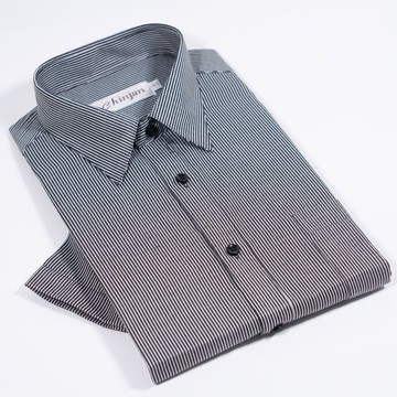 s2306 【CHINJUN】勁榮抗皺襯衫-短袖、黑底白條紋、s2306 台灣現貨 男襯衫 商務 口袋 硬領