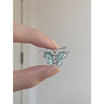 小蝴蝶吊墜天然危料翡翠藍水晶蝴蝶純銀S925項鏈女小眾設計鎖骨鏈