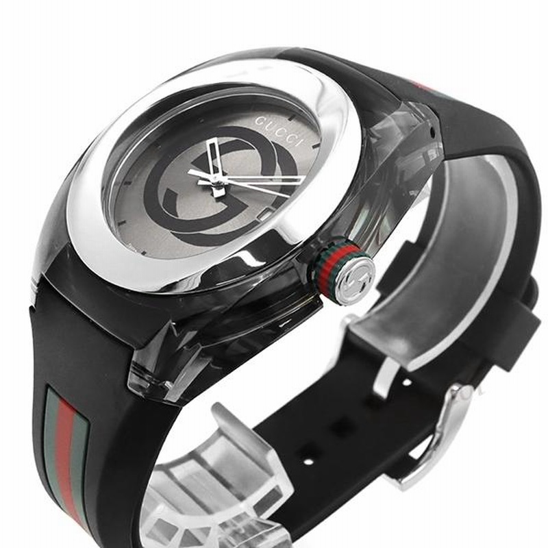 稼働 美品 GUCCI SYNC メンズ腕時計 ブラック xシルバー グッチ GUCCI 腕時計 メンズ SYNC グッチシンク 46mm ダーク