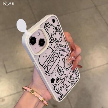 線條漢堡小鴨適用蘋果17promax高級彩邊iPhone13/14簡約16小眾12