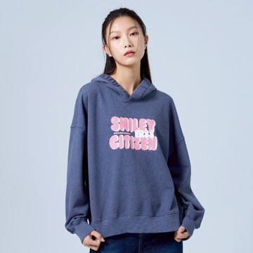 【ERSS】女裝 帽t 長袖 t恤 長袖上衣 寬鬆版 棉 撞色 英文字體 灰藍【K60300】