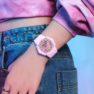 CASIO卡西歐 BABY-G 絢彩扎染 繽紛柔美 甜心粉 雙顯系列 BGA-280TD-4A_43.4mm
