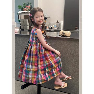 童裝復古格子公主連衣裙