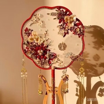 💯可開發票#新娘團扇結婚中式豪華成品婚扇材料包纏花秀禾服閨蜜結婚禮物紅色