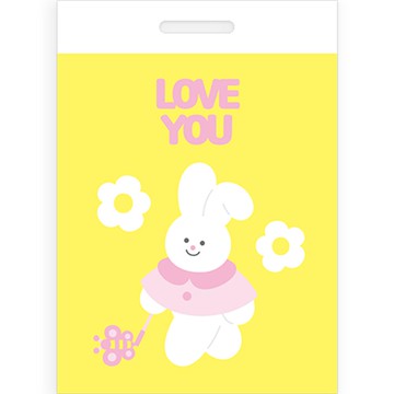 Donna&deco 愛你動物提把塑膠夾鏈袋  蝴蝶兔 黃色  35 x 25cm  20個