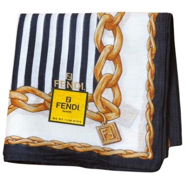 FENDI 金鏈條直紋圖騰字母LOGO帕巾(黑白紋/46CM)