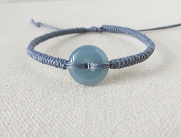 【金剛結】本命年【歲歲平安】冰藍水雪花棉翡翠韓國蠟線手鍊Gd07