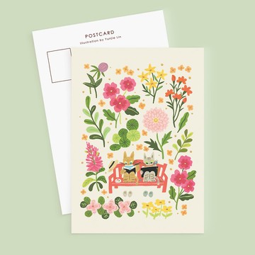 薑黃貓的花園寫生時光 I 明信片