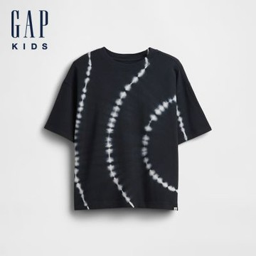 【GAP】兒童厚磅寬版紮染T恤-黑色紮染(890745)